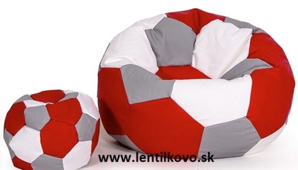 Sedací vak LOPTA 500 L s podnožkou ZDARMA červeno-sivo-biela